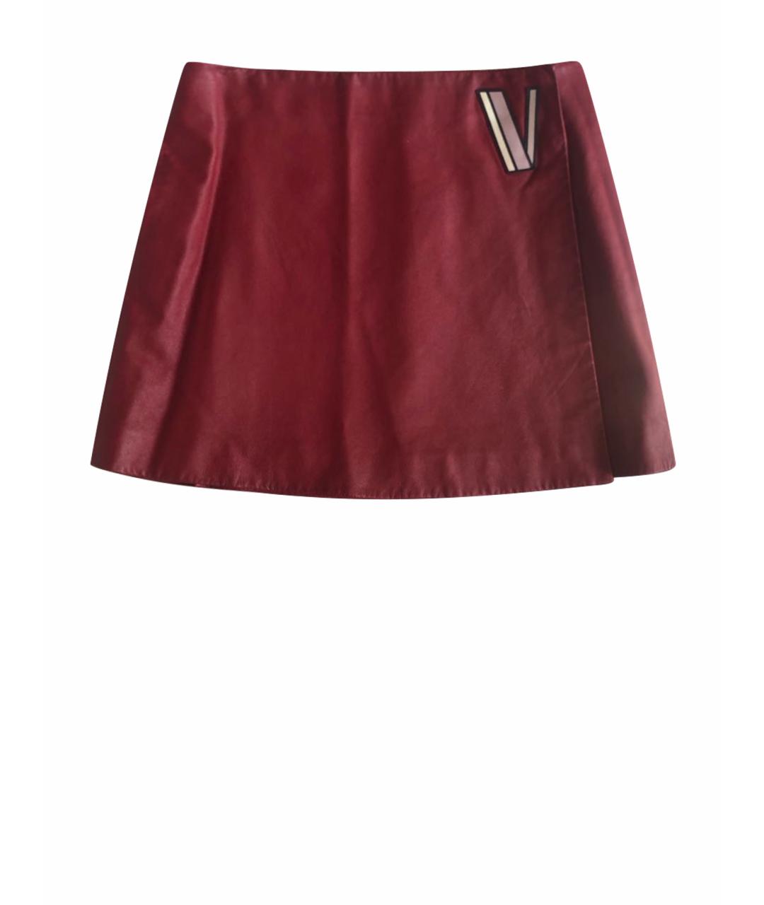 VALENTINO Красная кожаная юбка мини, фото 1