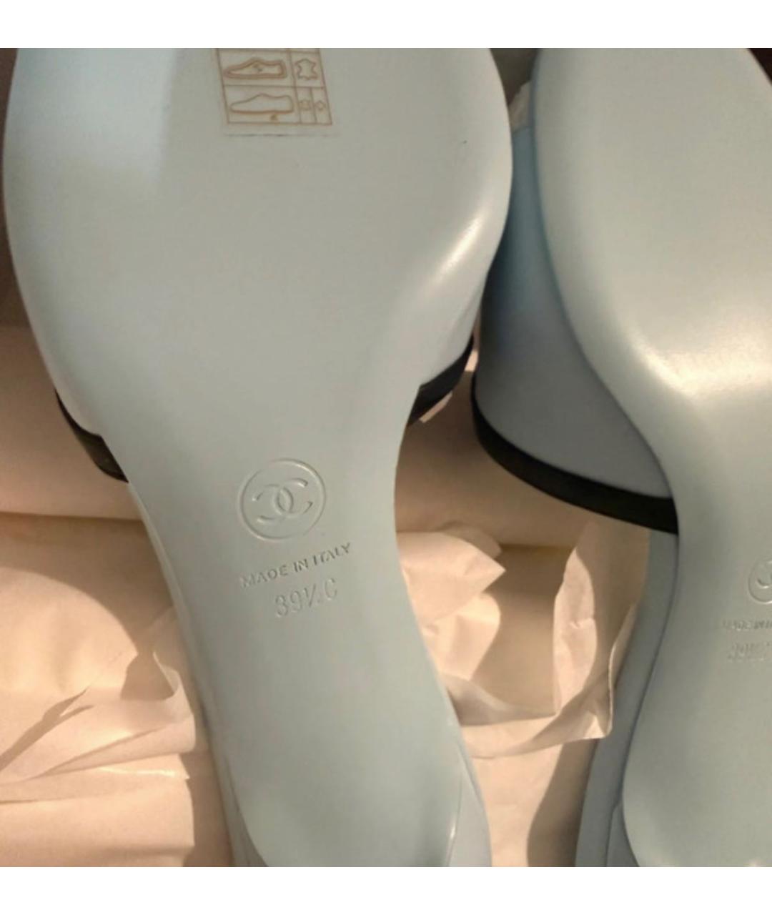 CHANEL Голубые кожаные мюли, фото 4