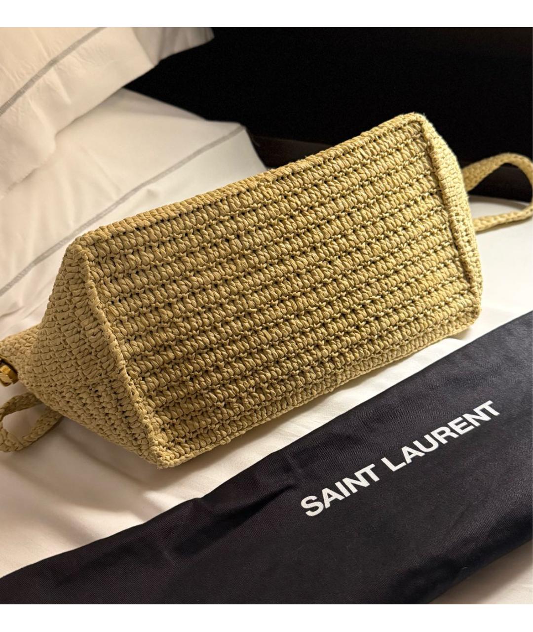 SAINT LAURENT Бежевая плетеная пляжная сумка, фото 3