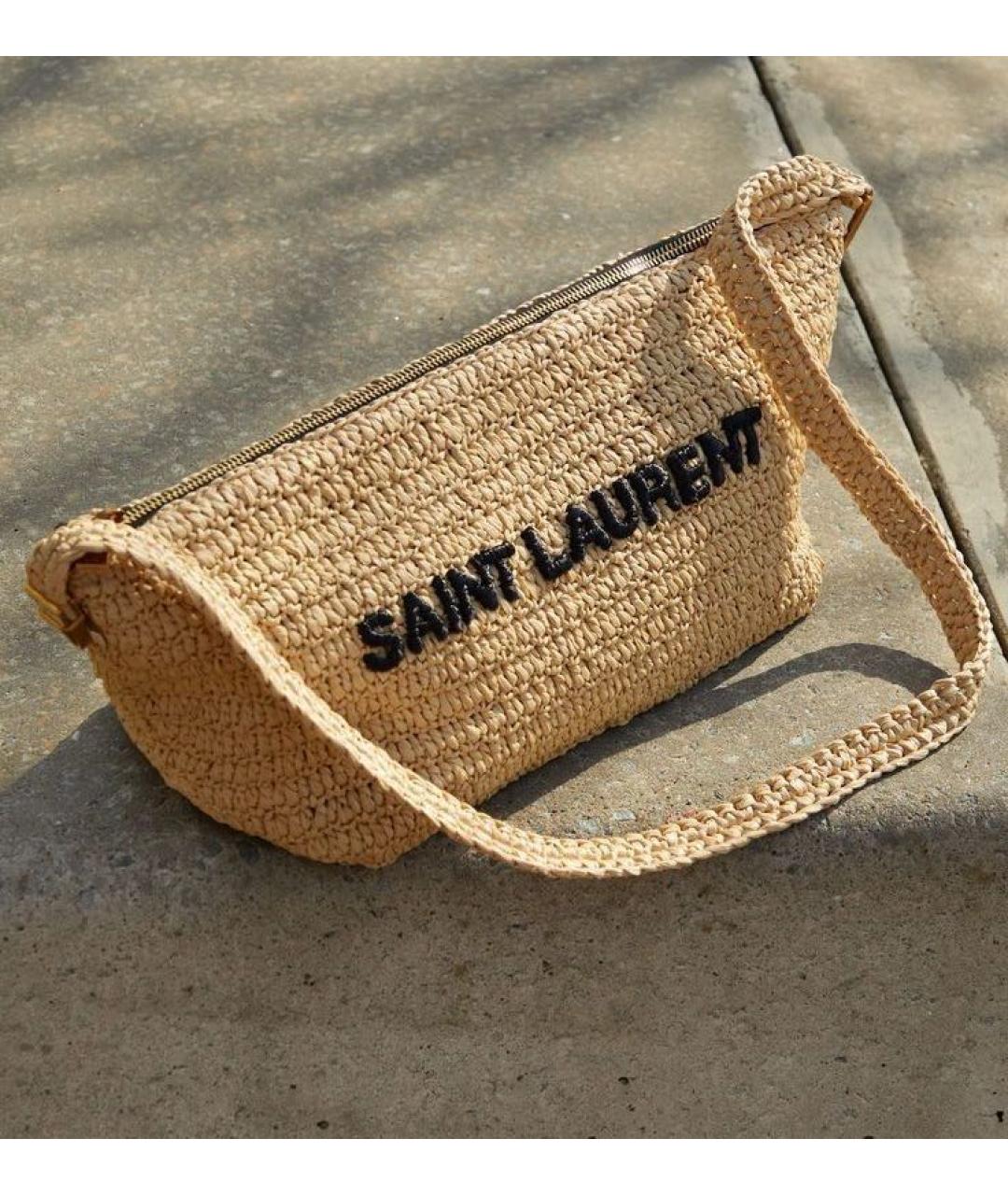 SAINT LAURENT Бежевая плетеная пляжная сумка, фото 4