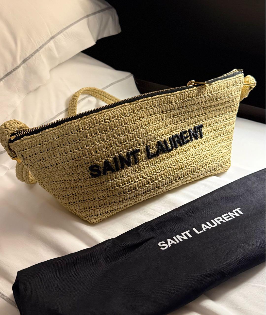SAINT LAURENT Бежевая плетеная пляжная сумка, фото 2