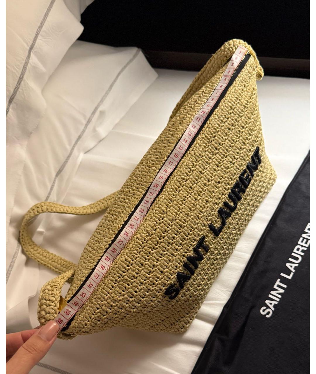 SAINT LAURENT Бежевая плетеная пляжная сумка, фото 5