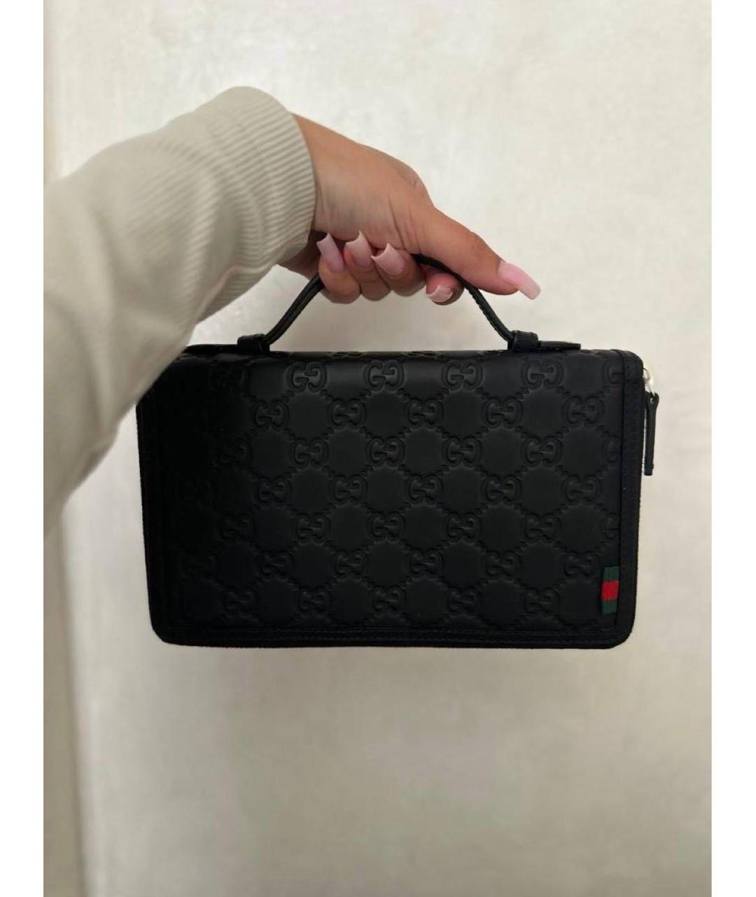 GUCCI Черная кожаная барсетка, фото 7