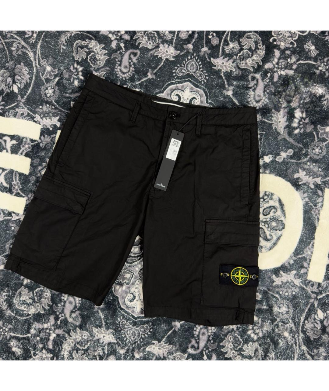 STONE ISLAND Черные хлопковые шорты, фото 2
