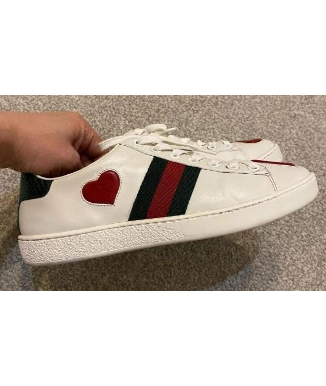 GUCCI Белые кожаные кеды, фото 4