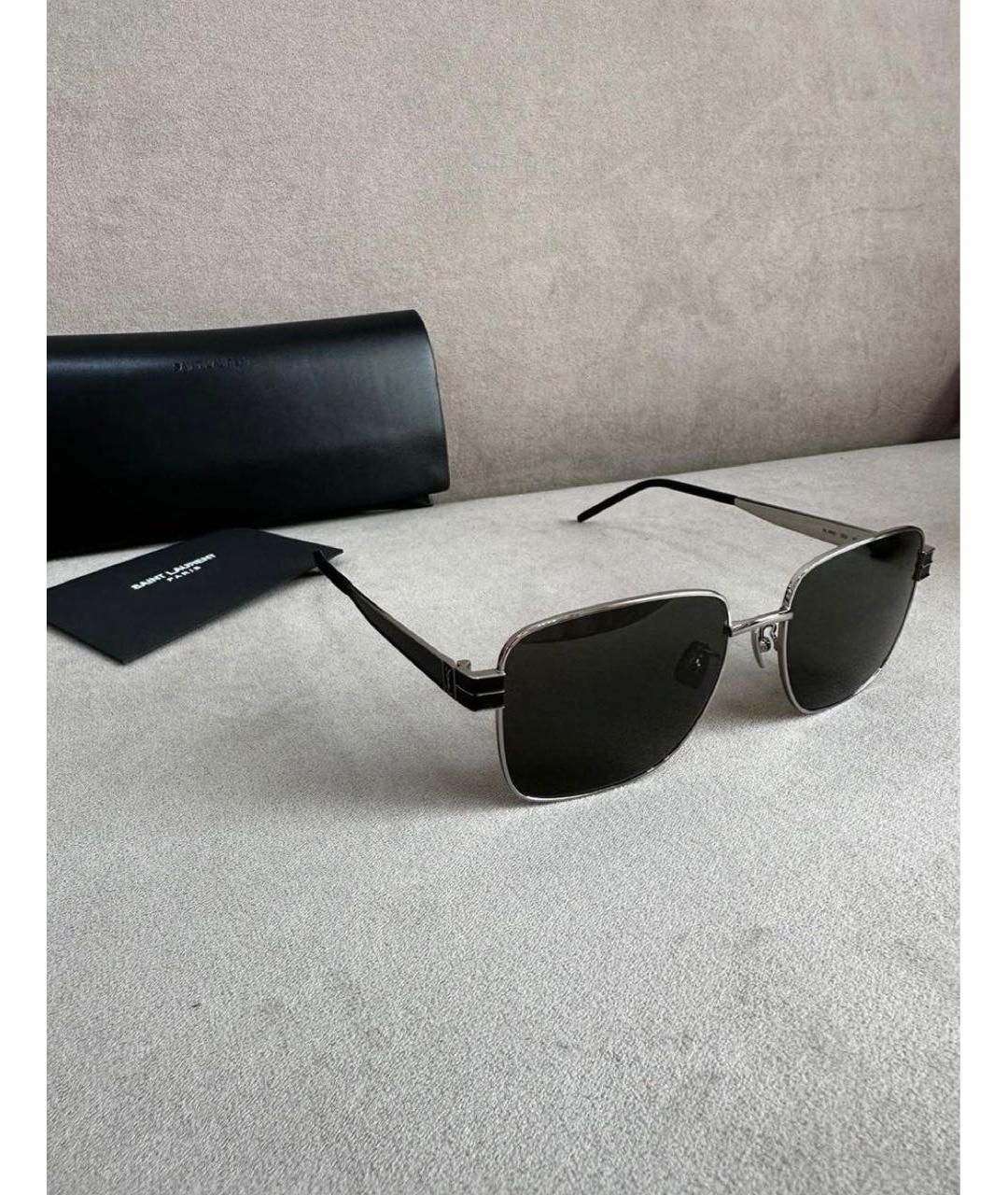 SAINT LAURENT Черные металлические солнцезащитные очки, фото 3