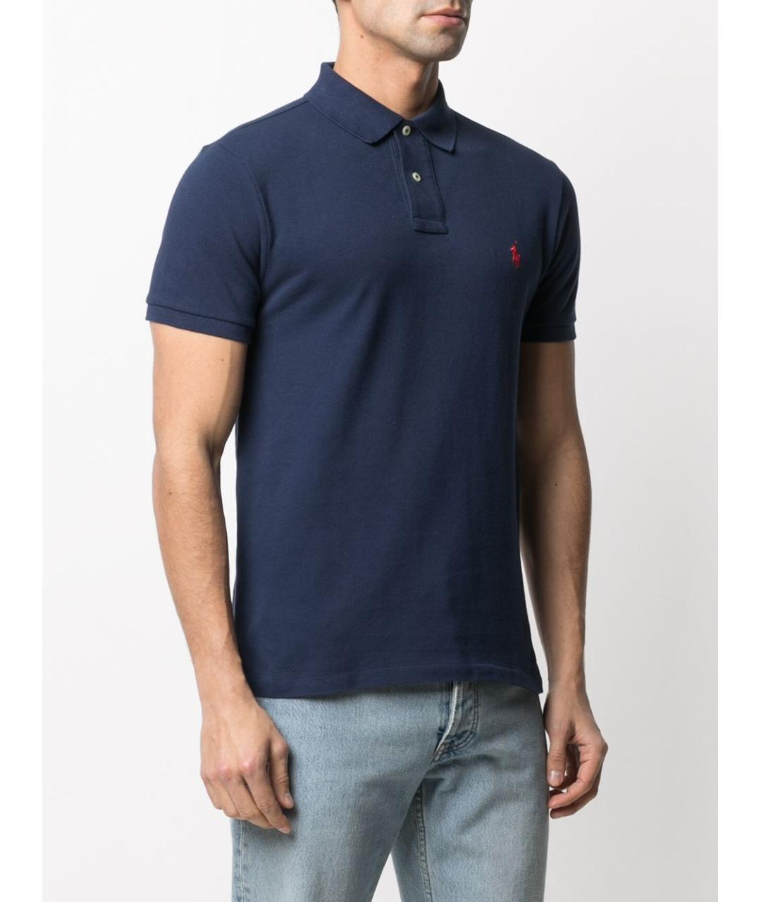 POLO RALPH LAUREN Синее хлопковое поло с коротким рукавом, фото 4