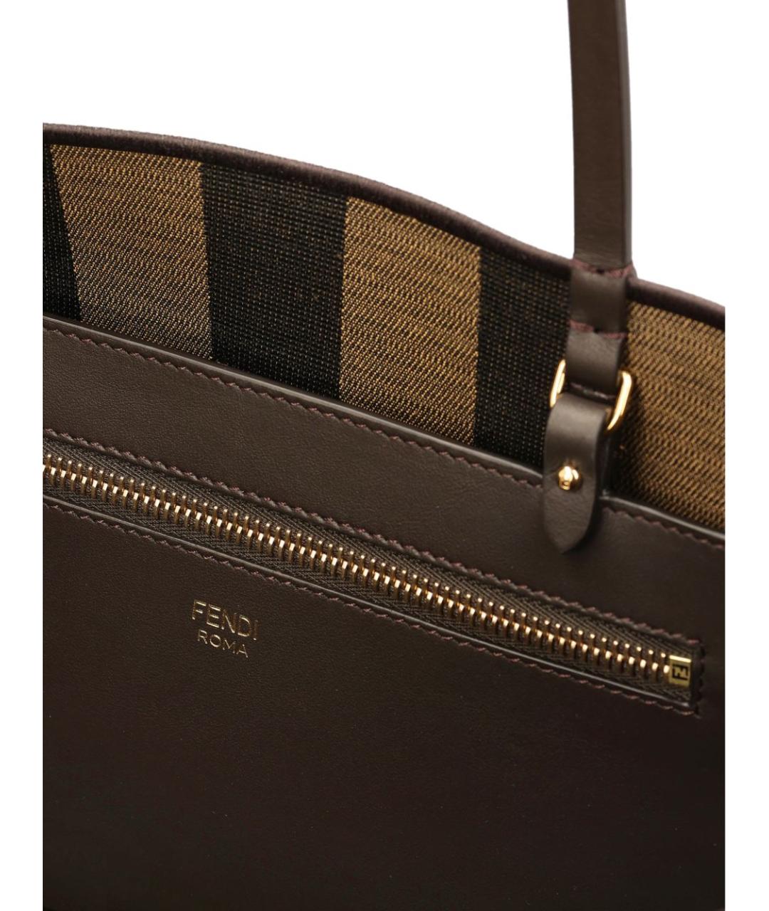 FENDI Коричневая жаккардовая сумка тоут, фото 4