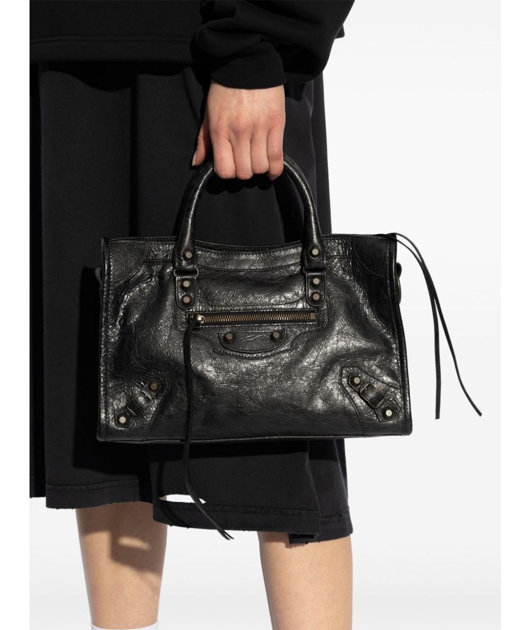 BALENCIAGA Черная кожаная сумка тоут, фото 5