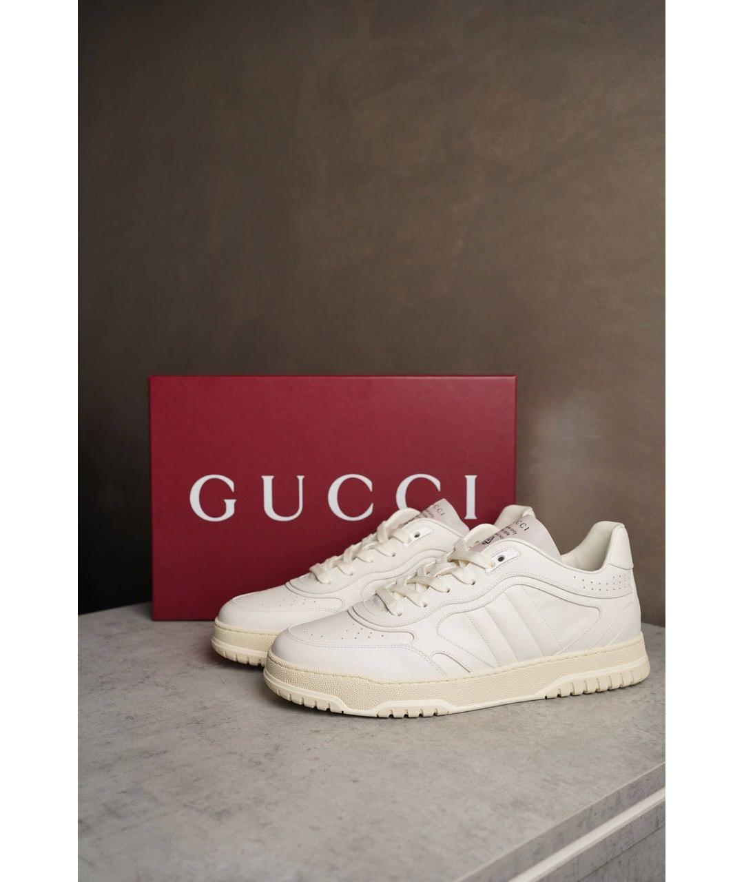GUCCI Белые кожаные низкие кроссовки / кеды, фото 8
