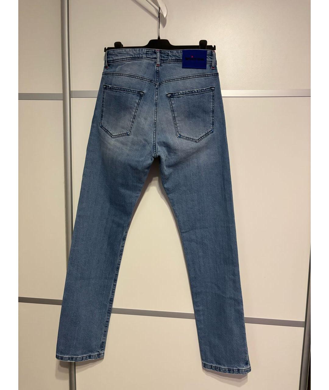 KITON Голубые хлопко-эластановые прямые джинсы, фото 2