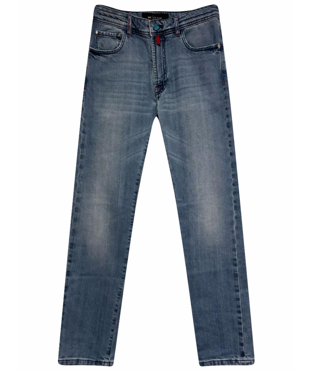 KITON Голубые хлопко-эластановые прямые джинсы, фото 1