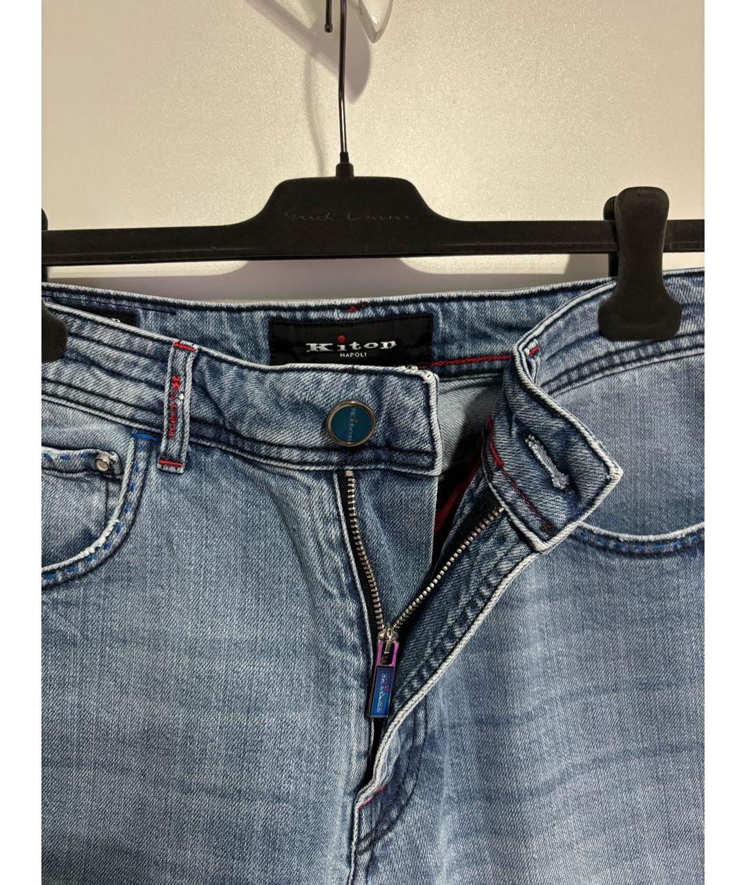 KITON Голубые хлопко-эластановые прямые джинсы, фото 3