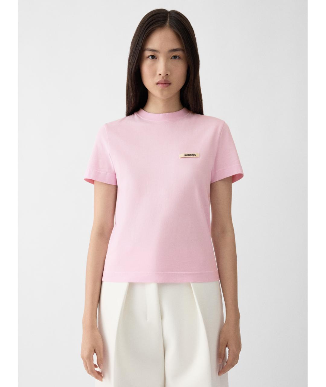 JACQUEMUS Розовая хлопковая футболка, фото 2