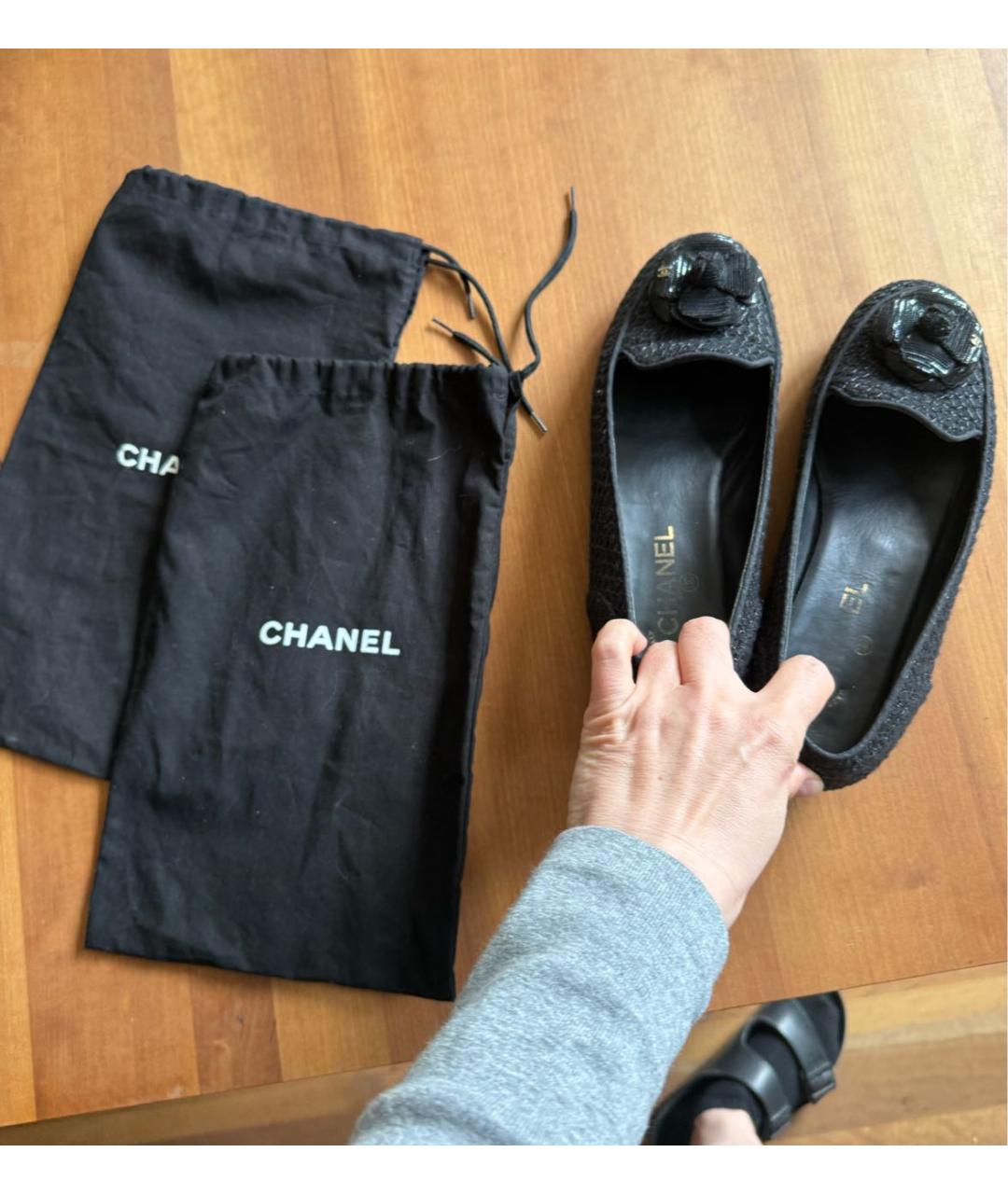 CHANEL Черные текстильные балетки, фото 7