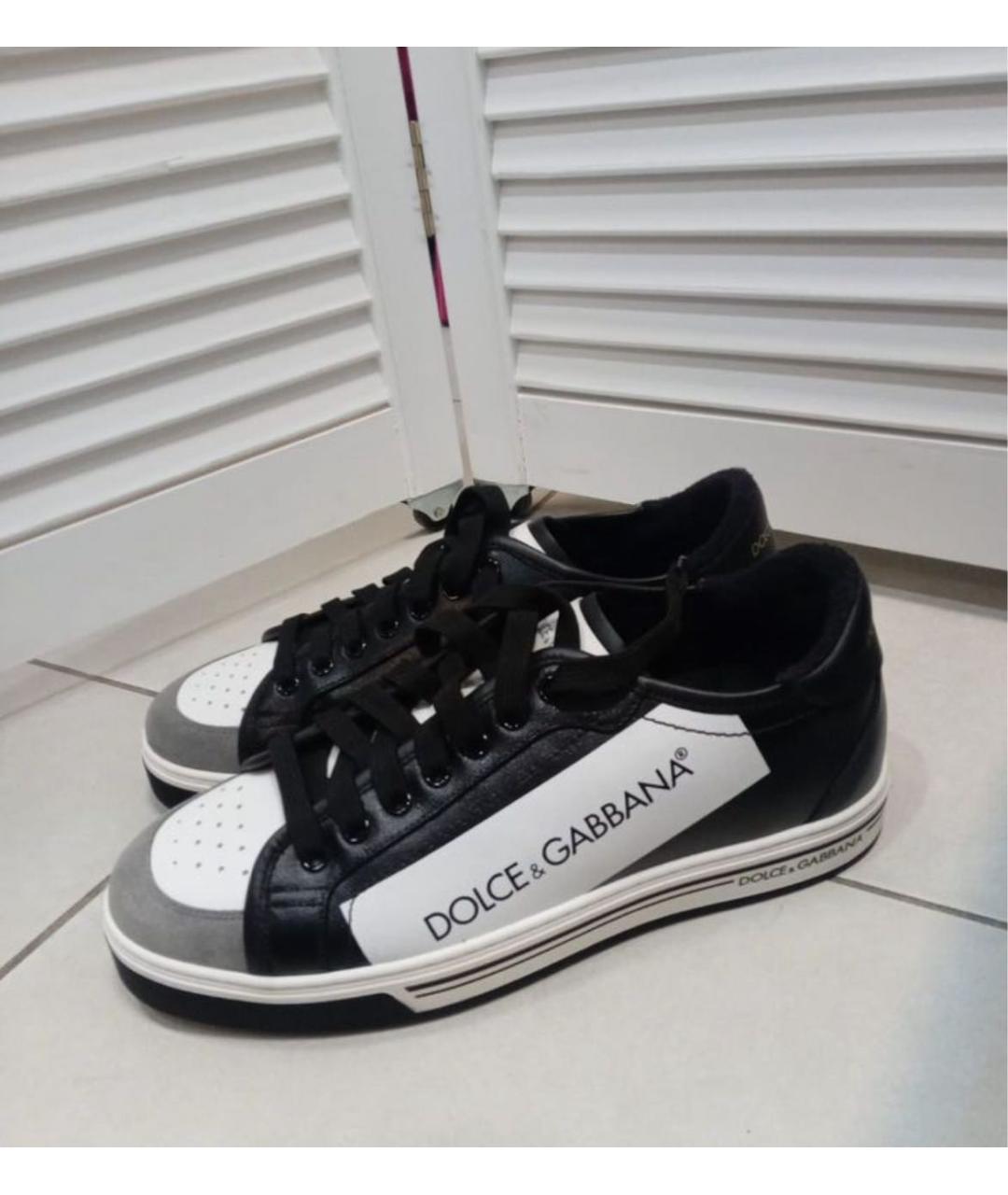 DOLCE&GABBANA Черные кожаные низкие кроссовки / кеды, фото 2