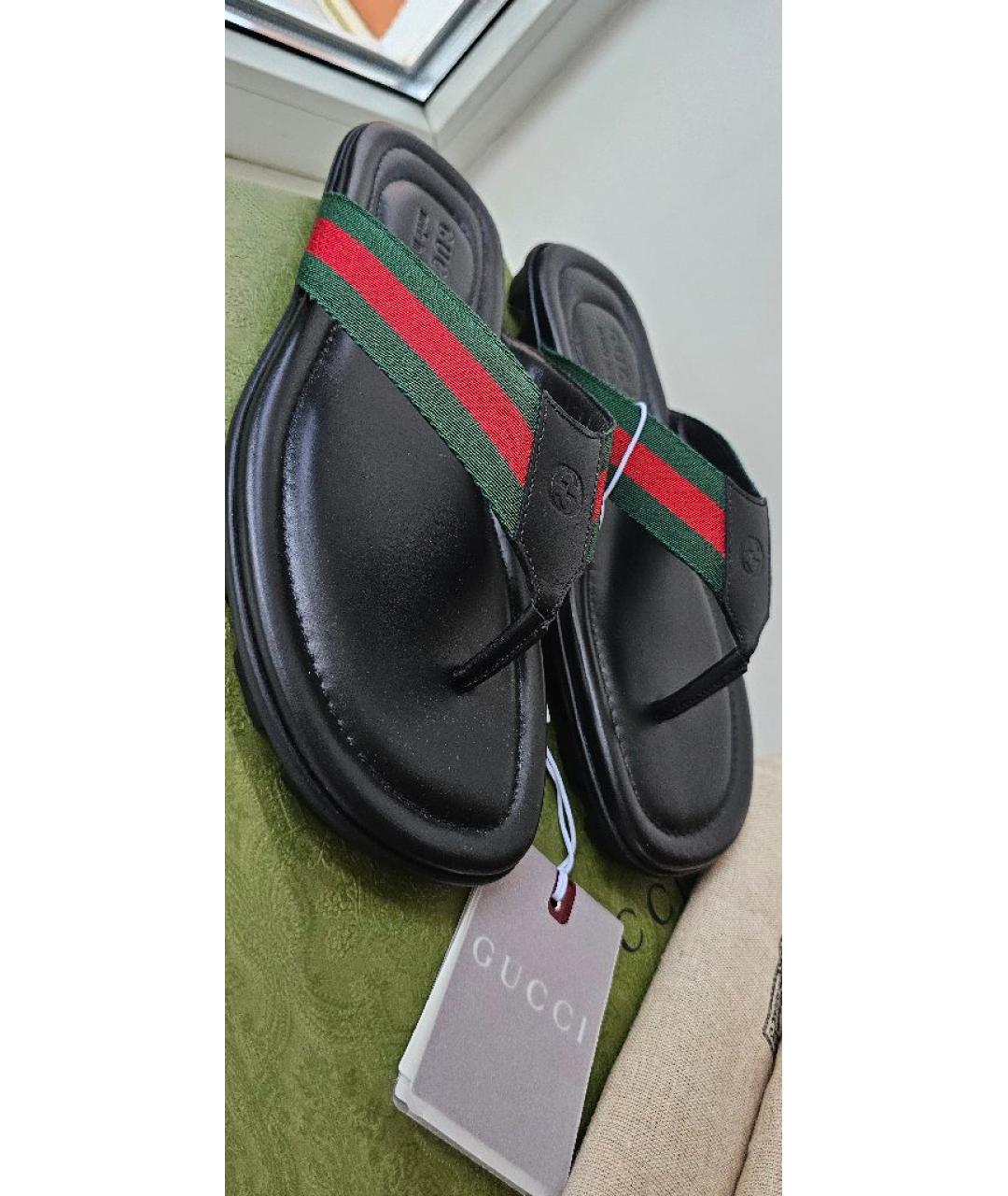 GUCCI Черные кожаные шлепанцы, фото 6