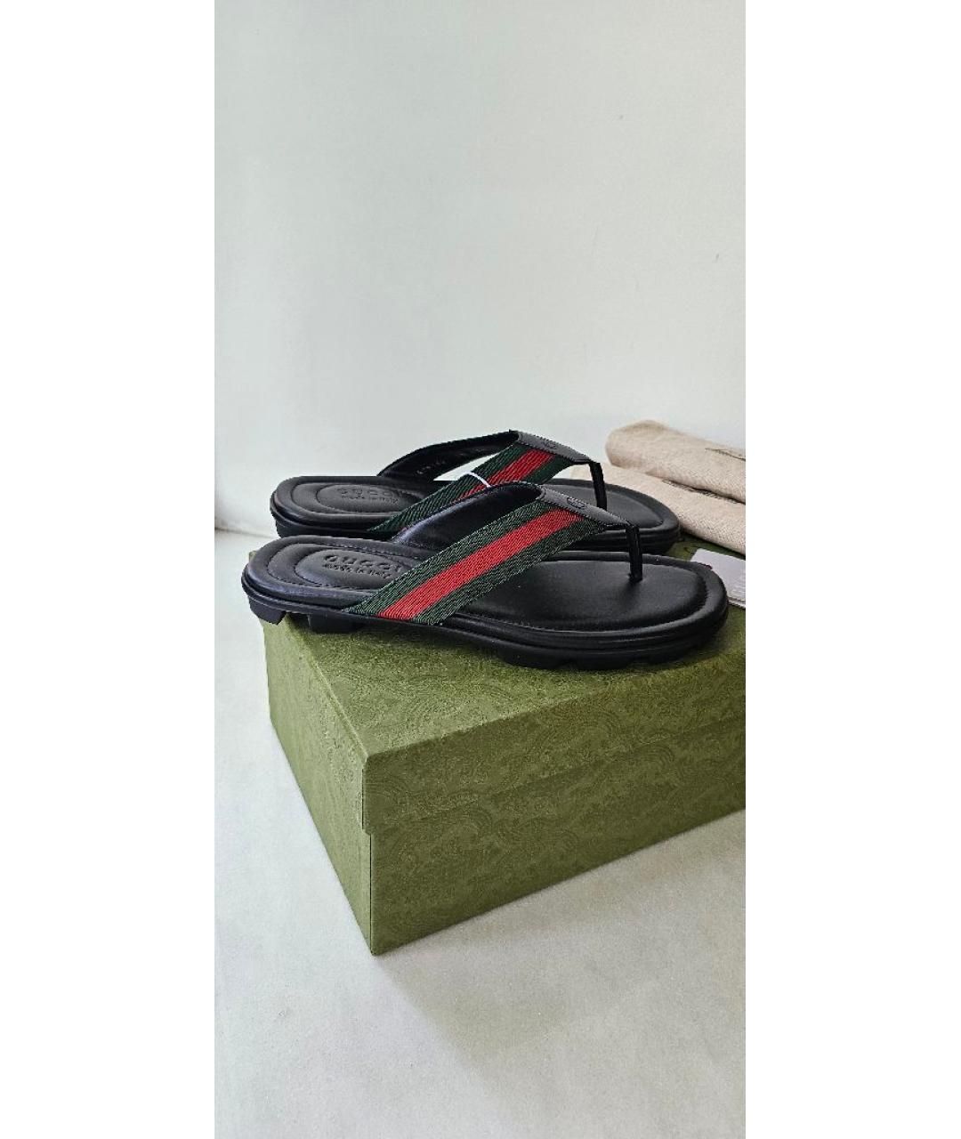 GUCCI Черные кожаные шлепанцы, фото 10