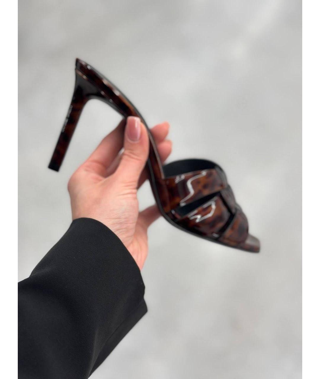 SAINT LAURENT Коричневые кожаные мюли, фото 5