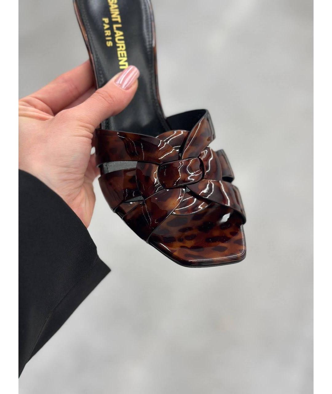 SAINT LAURENT Коричневые кожаные мюли, фото 4