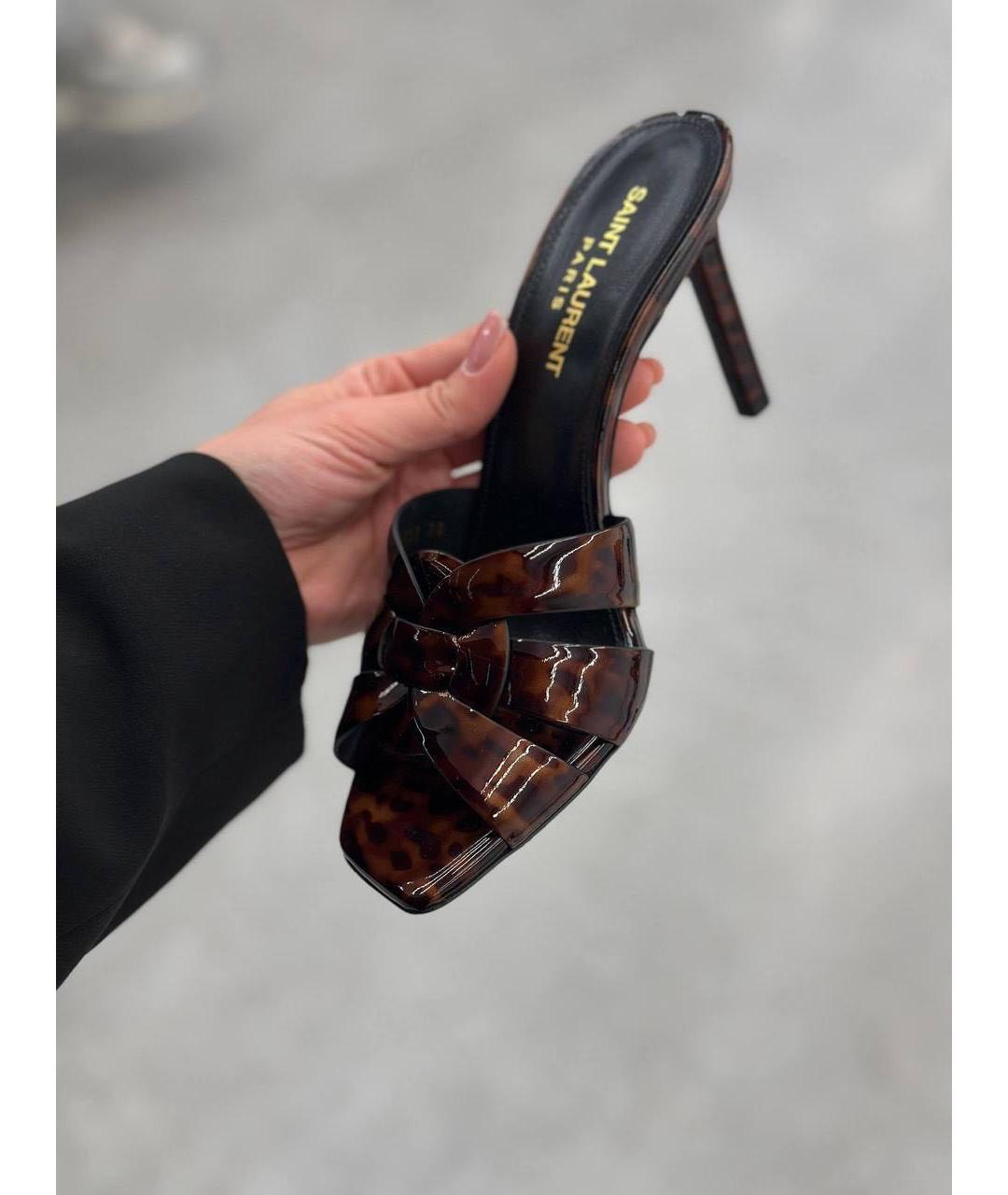 SAINT LAURENT Коричневые кожаные мюли, фото 2