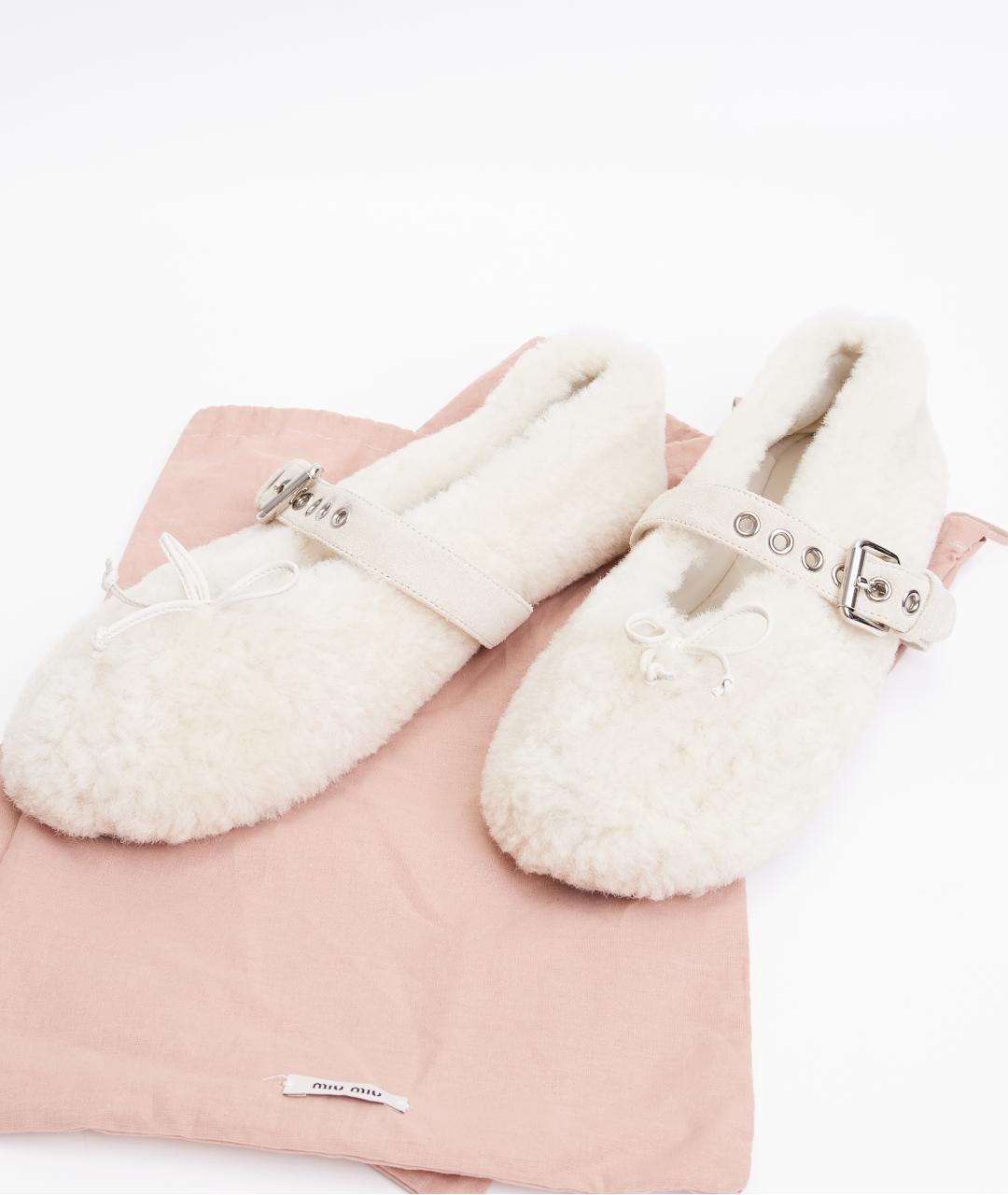 MIU MIU Белые текстильные балетки, фото 8