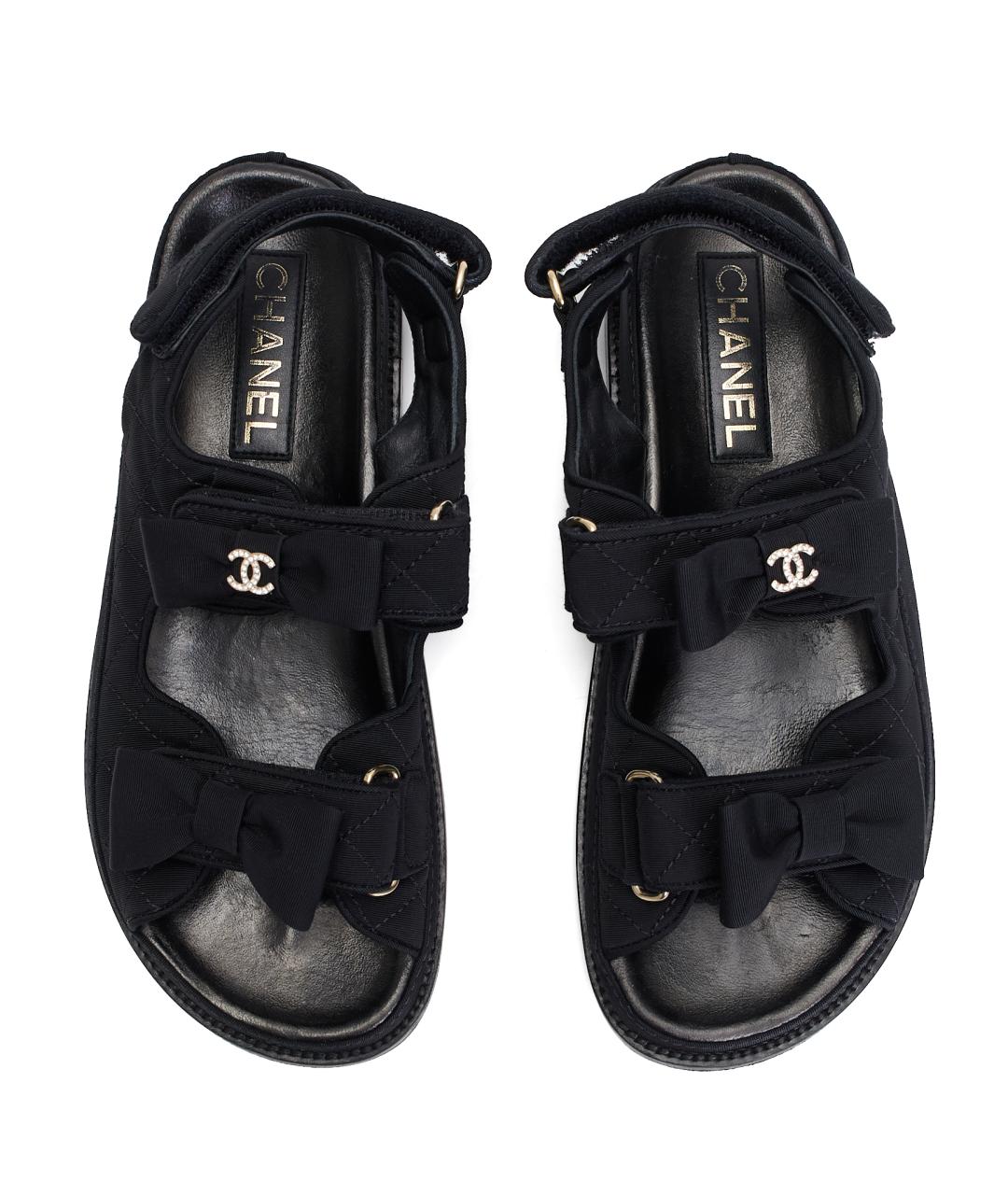 CHANEL Черные текстильные сандалии, фото 4