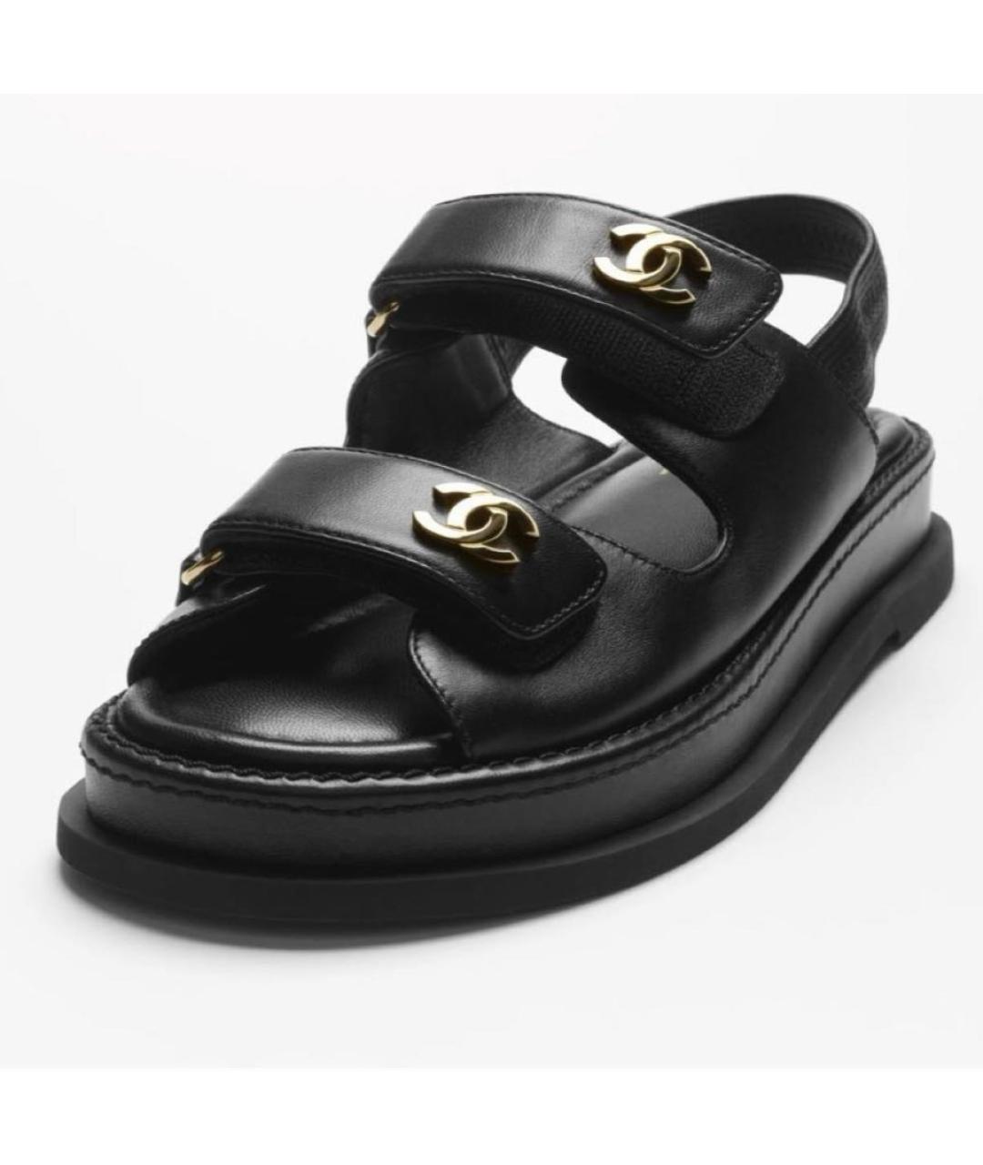 CHANEL Черные кожаные сандалии, фото 3