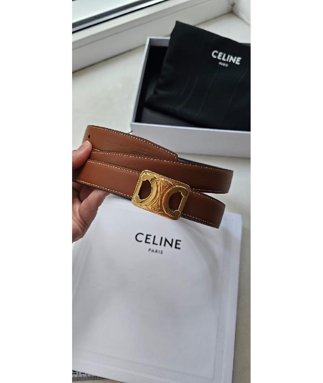 CELINE Коричневый кожаный ремень, фото 9