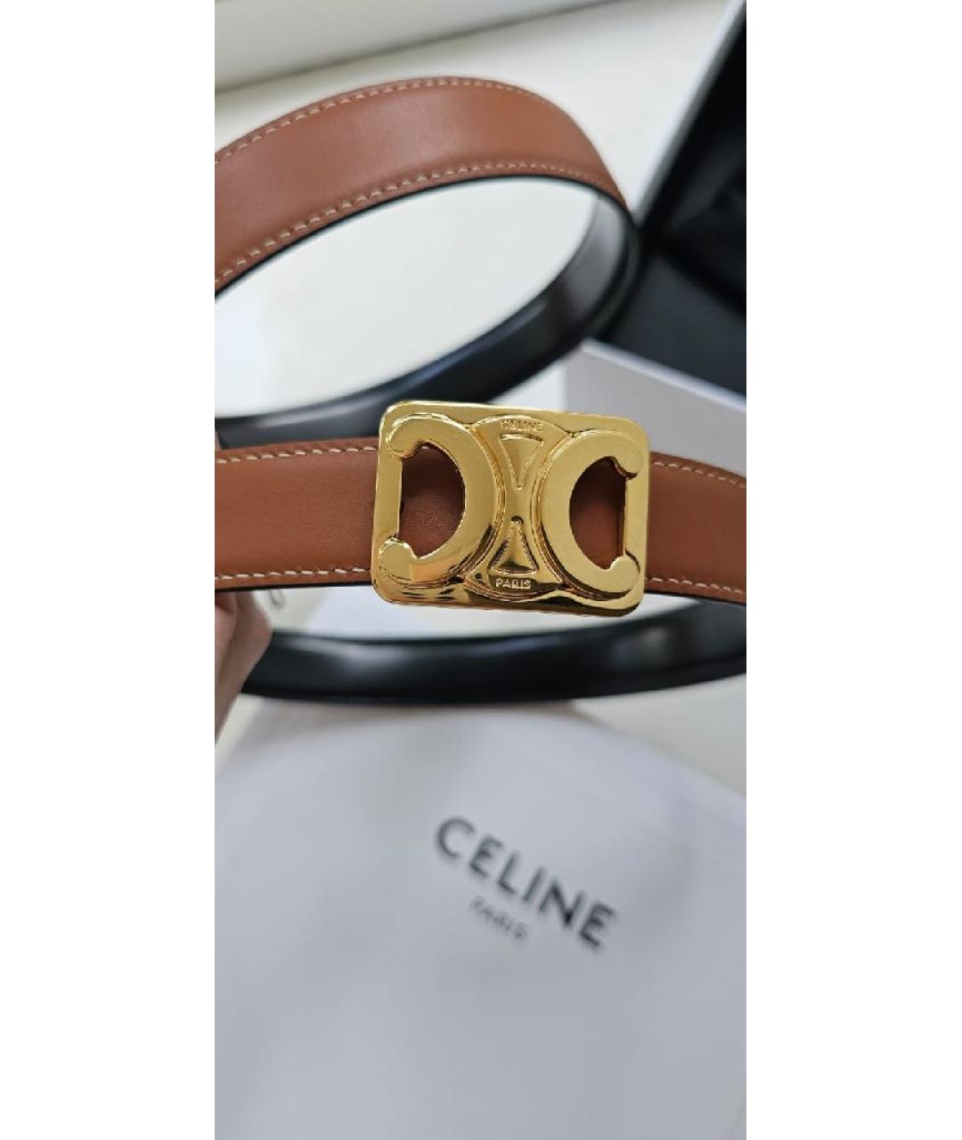 CELINE Коричневый кожаный ремень, фото 5
