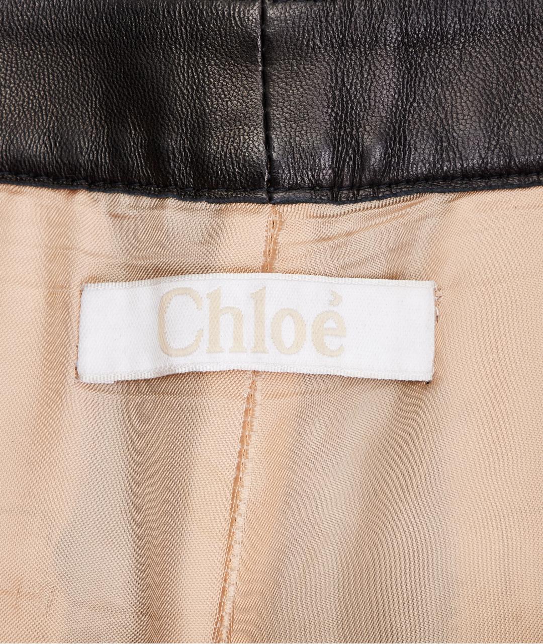 CHLOE Коричневые кожаные прямые брюки, фото 3
