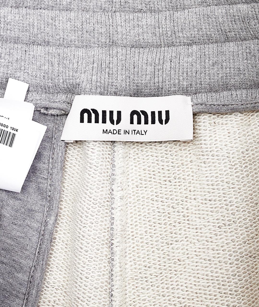 MIU MIU Серые хлопковые прямые брюки, фото 9