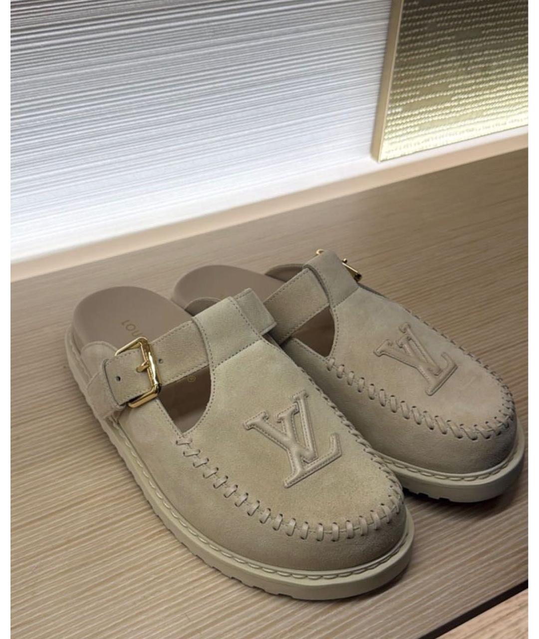 LOUIS VUITTON Бежевые замшевые мюли, фото 4