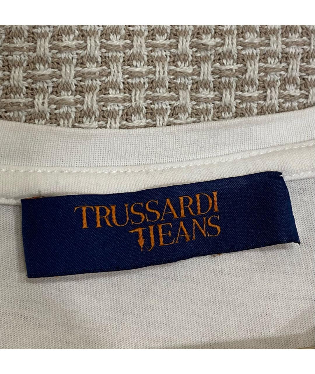 TRUSSARDI JEANS Белая хлопковая футболка, фото 4