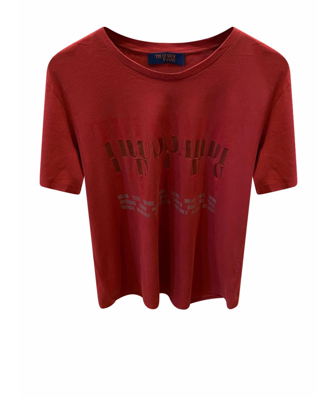 TRUSSARDI JEANS Бордовая хлопковая футболка, фото 1