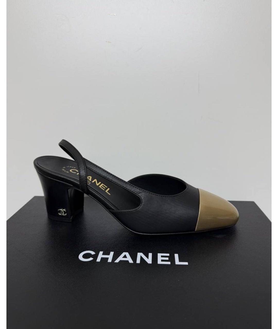 CHANEL Черные кожаные лодочки на низком каблуке, фото 9