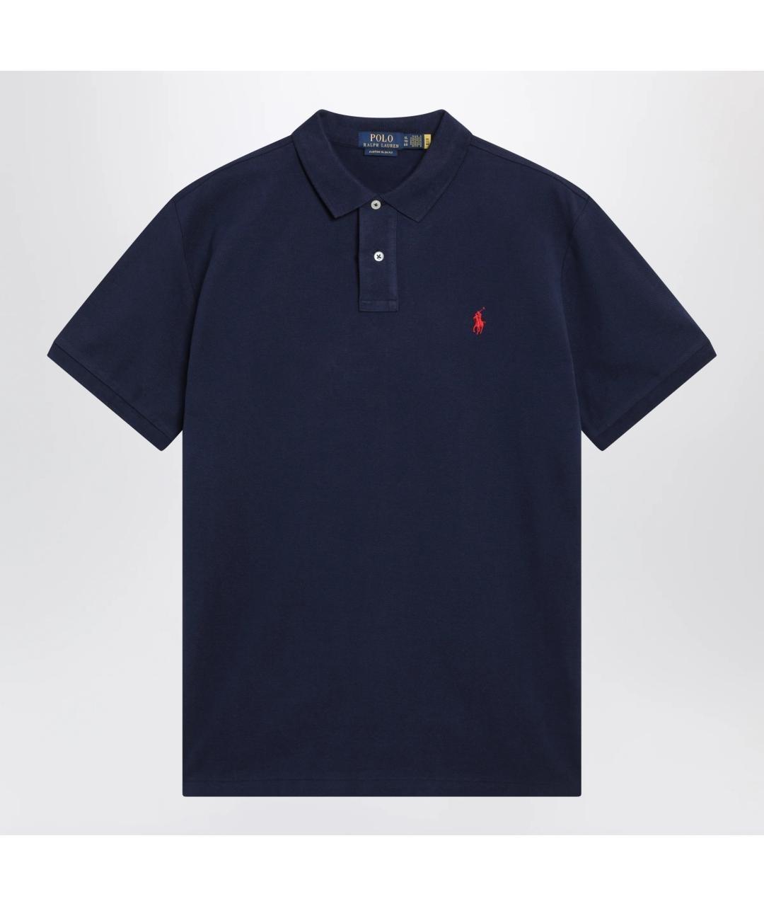 POLO RALPH LAUREN Темно-синее хлопковое поло с коротким рукавом, фото 2
