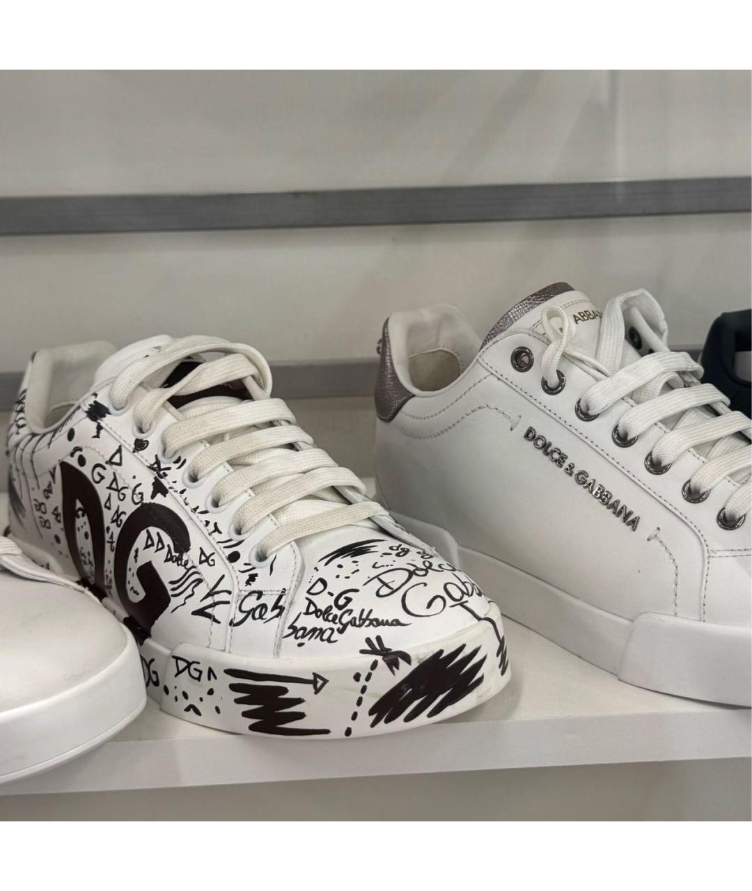 DOLCE&GABBANA Белые кожаные кеды, фото 7