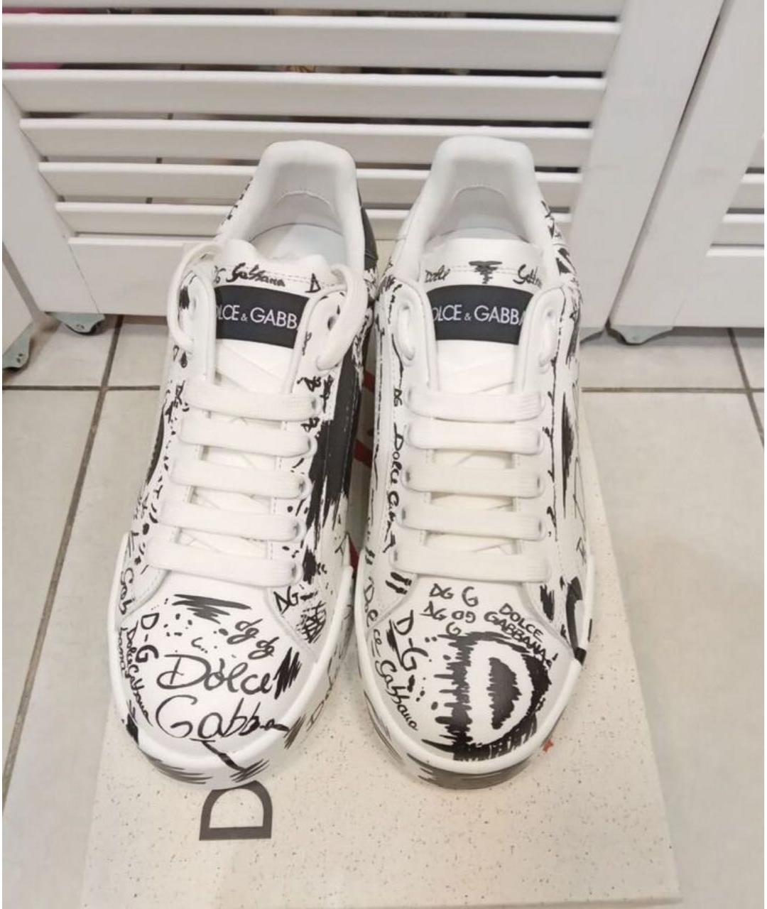 DOLCE&GABBANA Белые кожаные кеды, фото 4