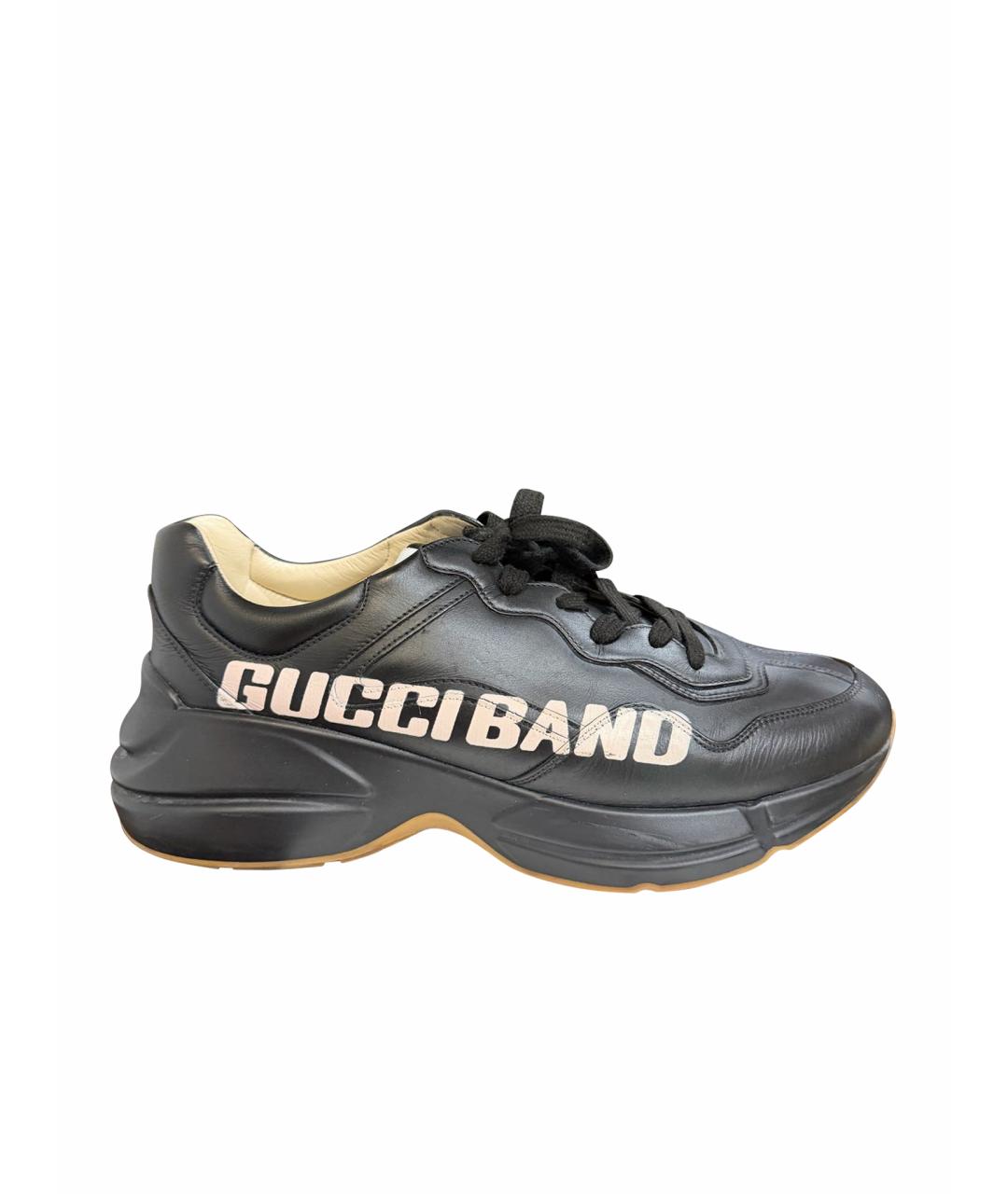 GUCCI Черные кожаные низкие кроссовки / кеды, фото 1