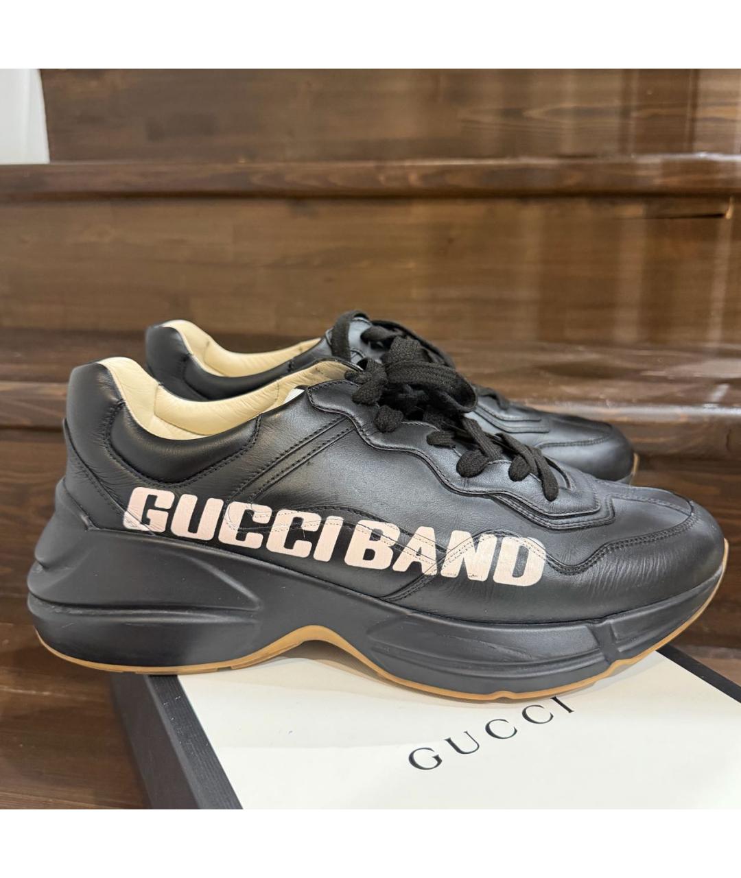 GUCCI Черные кожаные низкие кроссовки / кеды, фото 5