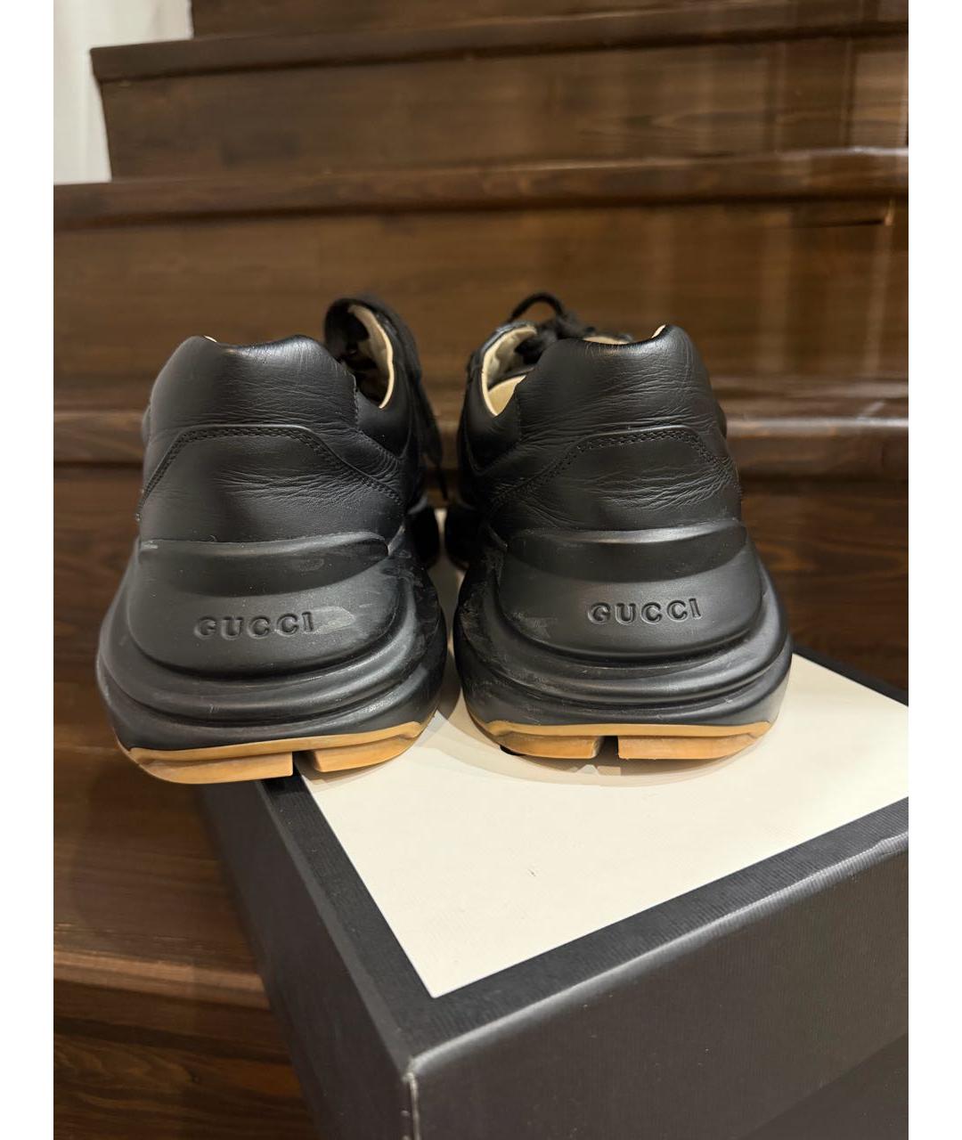 GUCCI Черные кожаные низкие кроссовки / кеды, фото 4