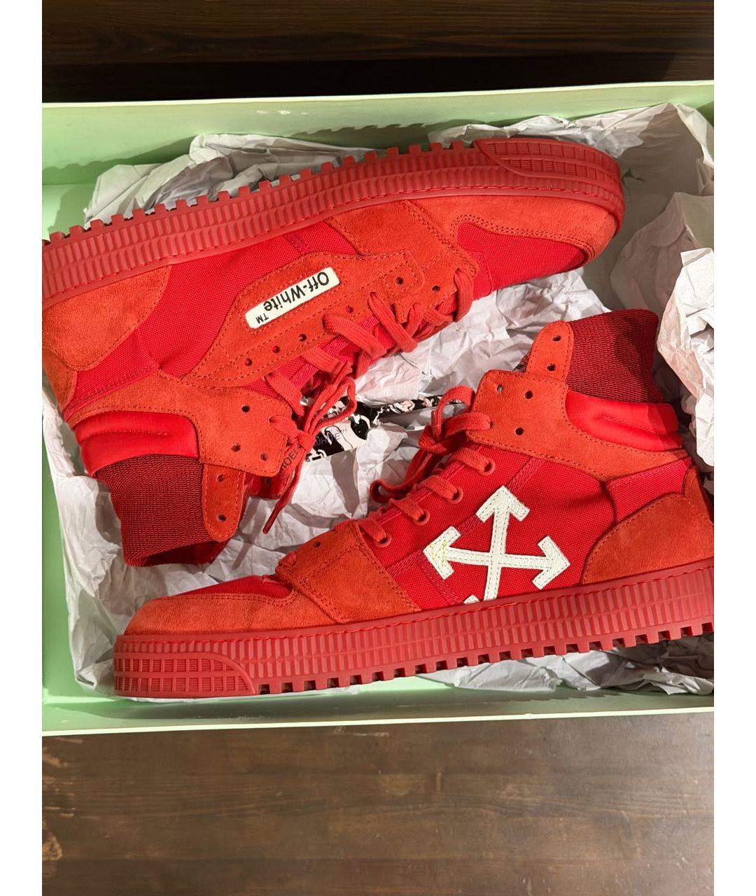 OFF-WHITE Красные замшевые высокие кроссовки / кеды, фото 5