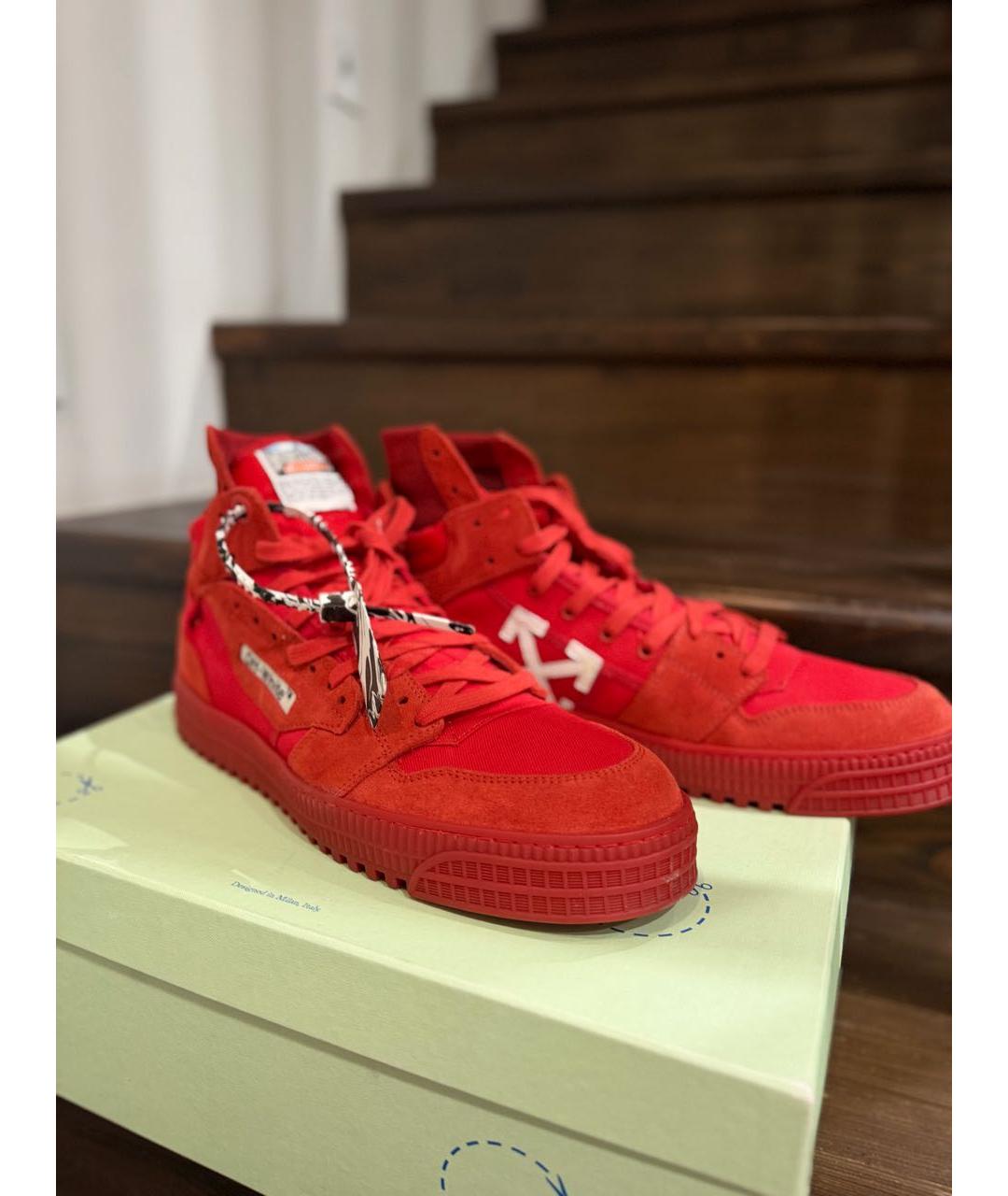 OFF-WHITE Красные замшевые высокие кроссовки / кеды, фото 2