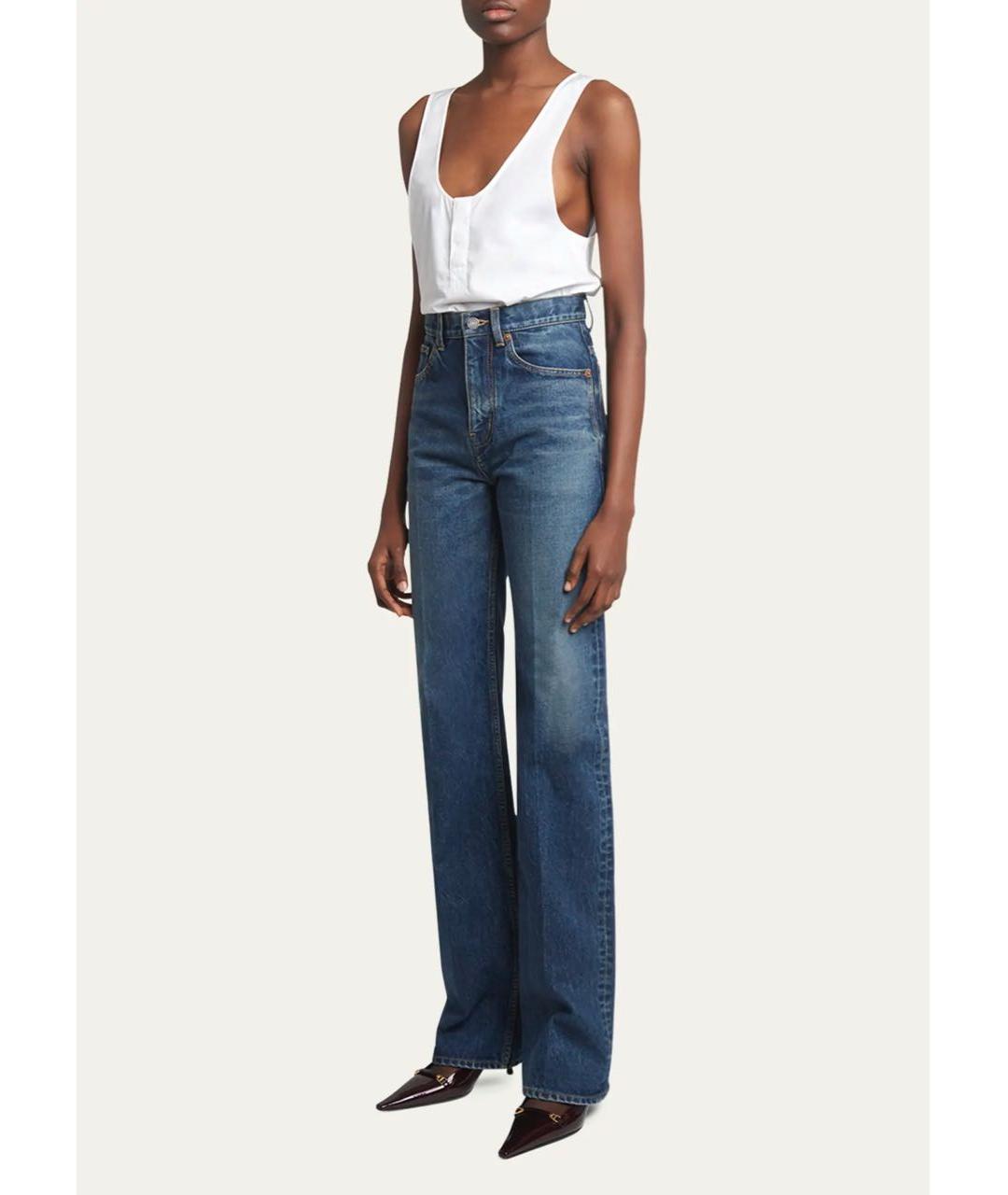 SAINT LAURENT Голубые хлопковые прямые джинсы, фото 4
