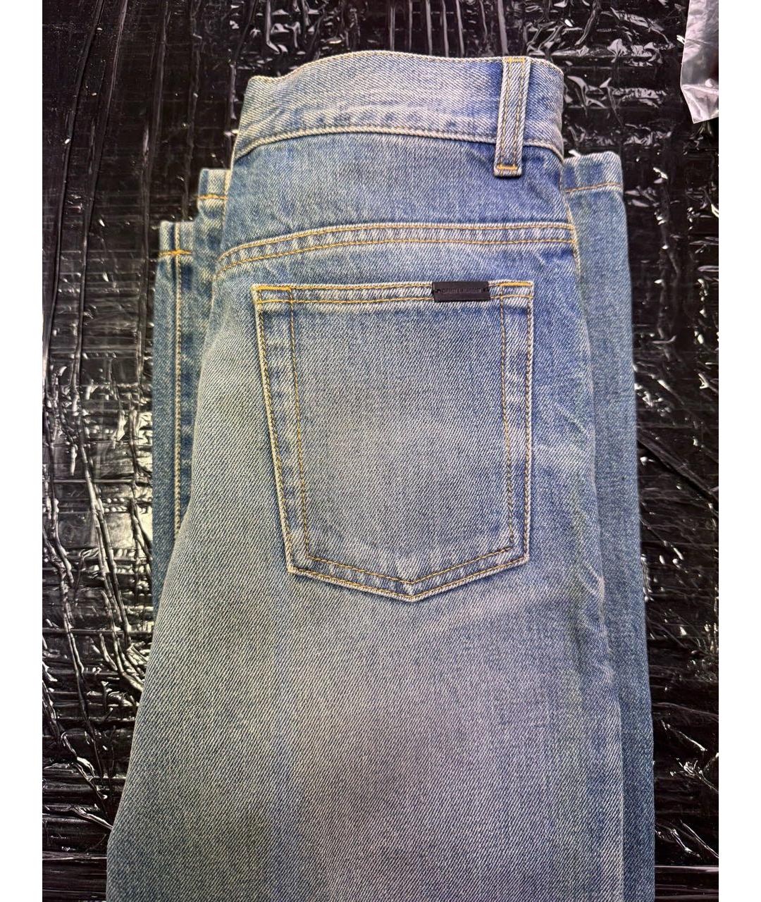 SAINT LAURENT Голубые хлопковые прямые джинсы, фото 8