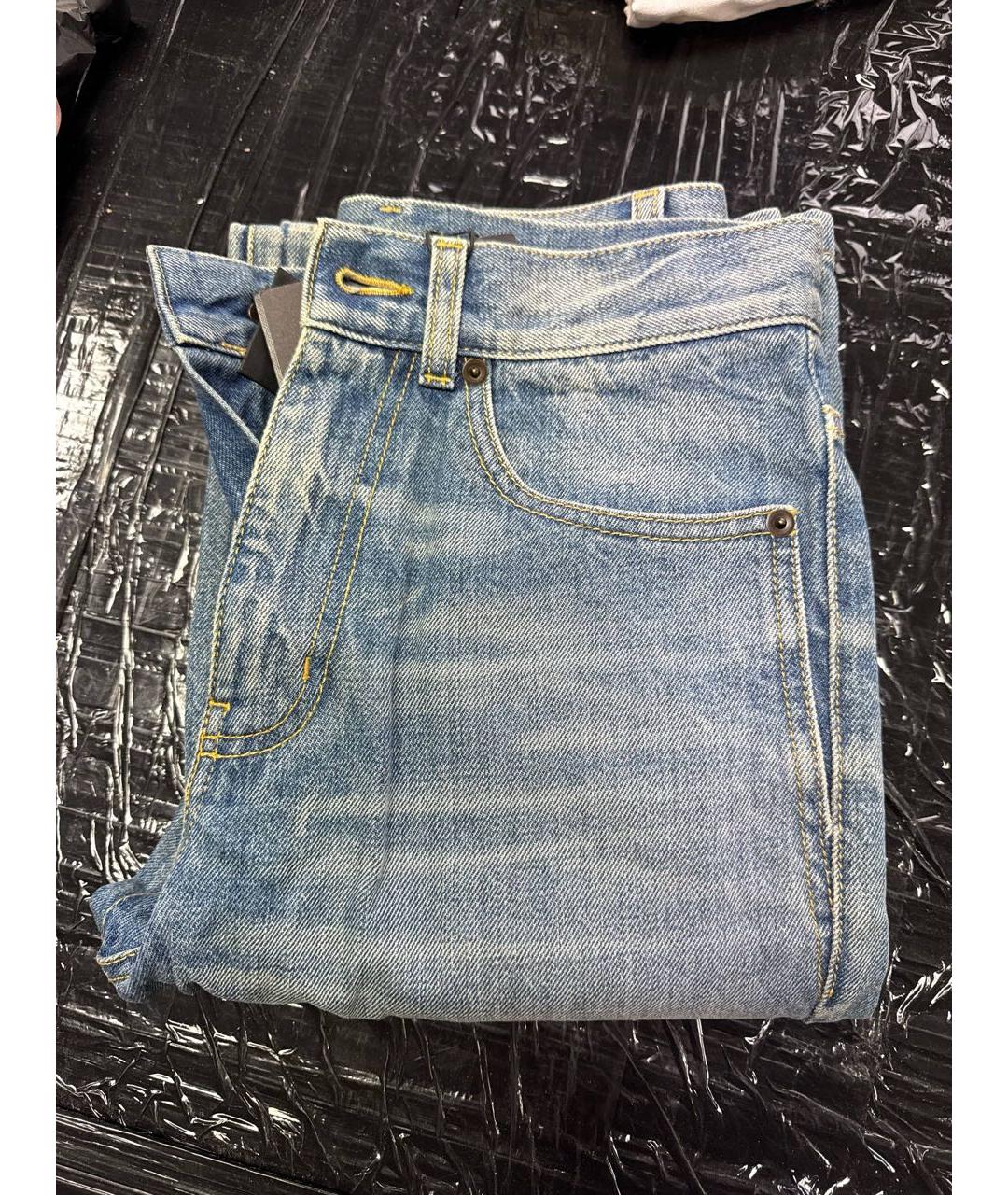 SAINT LAURENT Голубые хлопковые прямые джинсы, фото 7