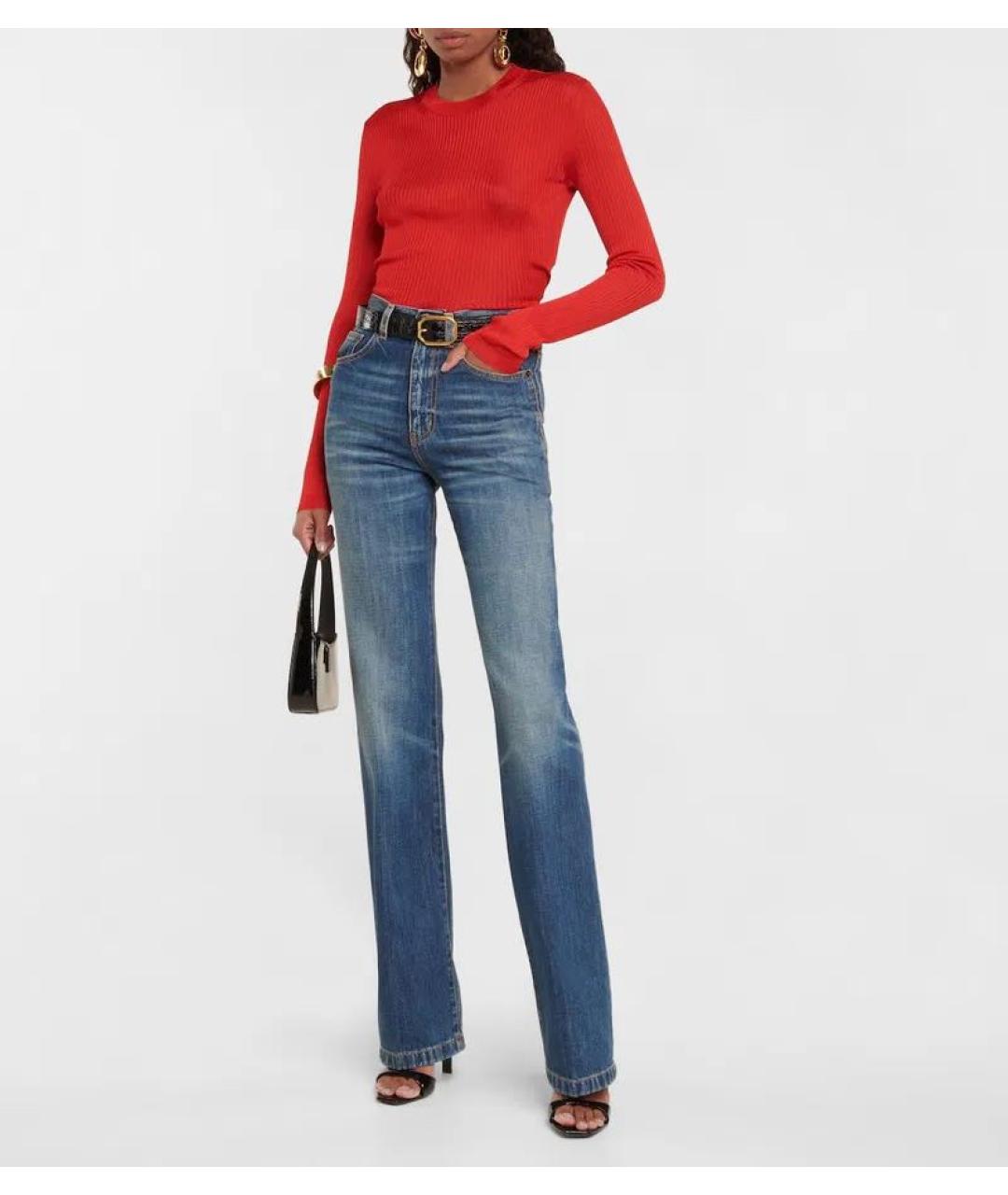 SAINT LAURENT Голубые хлопковые прямые джинсы, фото 3