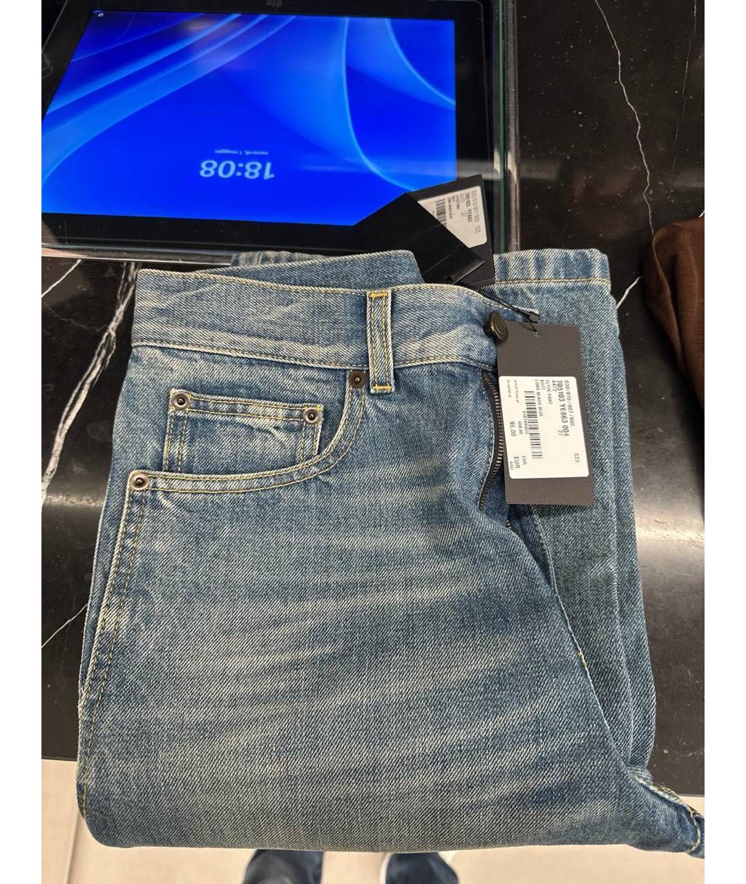 SAINT LAURENT Голубые хлопковые прямые джинсы, фото 6