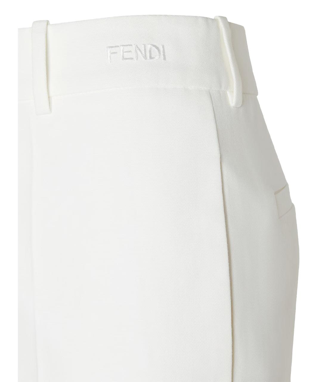 FENDI Белые хлопковые прямые брюки, фото 4
